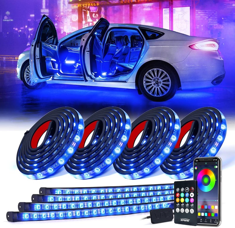 Xprite 8 قطع أضواء شريط LED RGB للسيارات، إضاءة خارجية داخلية مع تحكم بلوتوث، مجموعة تحكم عبر التطبيق وجهاز تحكم عن بعد، مزامنة موسيقية، أضواء نيون داخلية تحت الجسم للسيارات SUV والشاحنات - Image 1